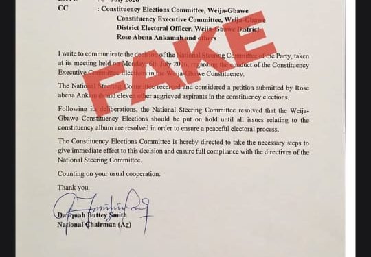 NPP Greater Accra Secretary accuses disgruntled Weija-Gbawe executives of forgery over election suspension letter