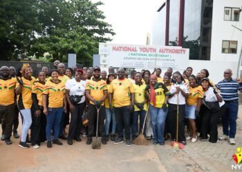 Osman Ayariga leads NYA staff in government-declared national clean-up exercise
