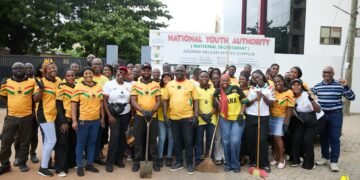 Osman Ayariga leads NYA staff in government-declared national clean-up exercise