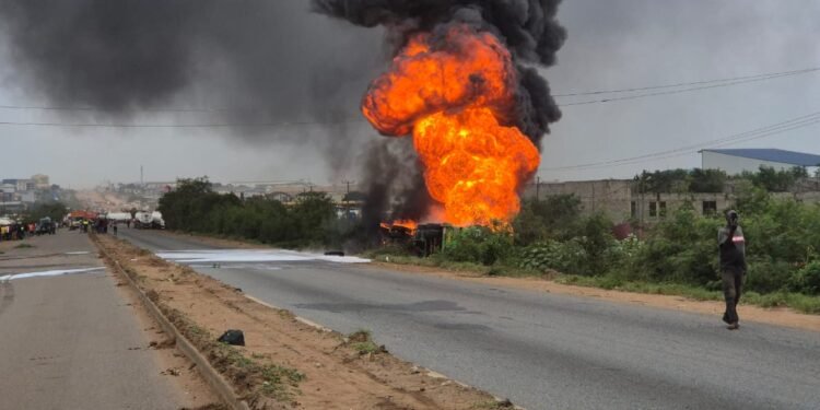 Fuel tanker bursts into flames near Kpone barrier