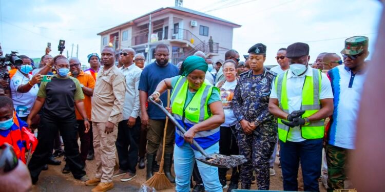 Vice President Naana Jane Opoku-Agyemang joins national clean-up exercise at Nungua