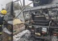 G/A: GNFS contains diesel spill after bus crash, extinguishes trailer fire