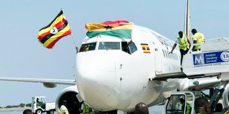 Transport Minister welcomes Uganda Airlines’ inaugural flight to Ghana